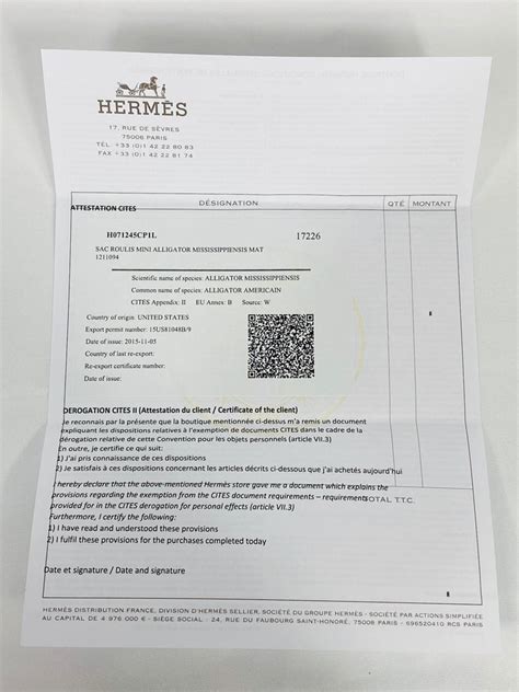 hermès cites certificate|hermes crocodile.